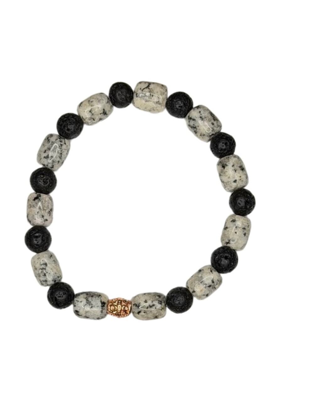 Jasper and lava stone bracelet handmade stretchy 7 inch